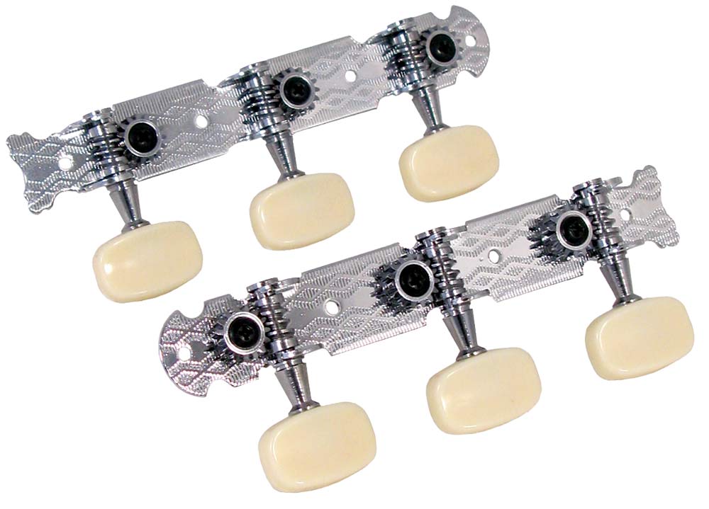 Golden Gate Guitar Machine Heads Set Strip design with plastic buttons and open tuners