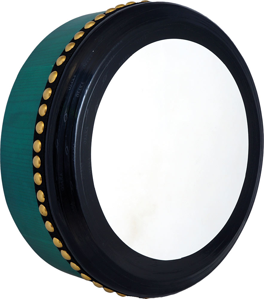 Glenluce 16inch Tuneable Bodhran, Green Tool-less tuneable bodhran with a green wood stain finish