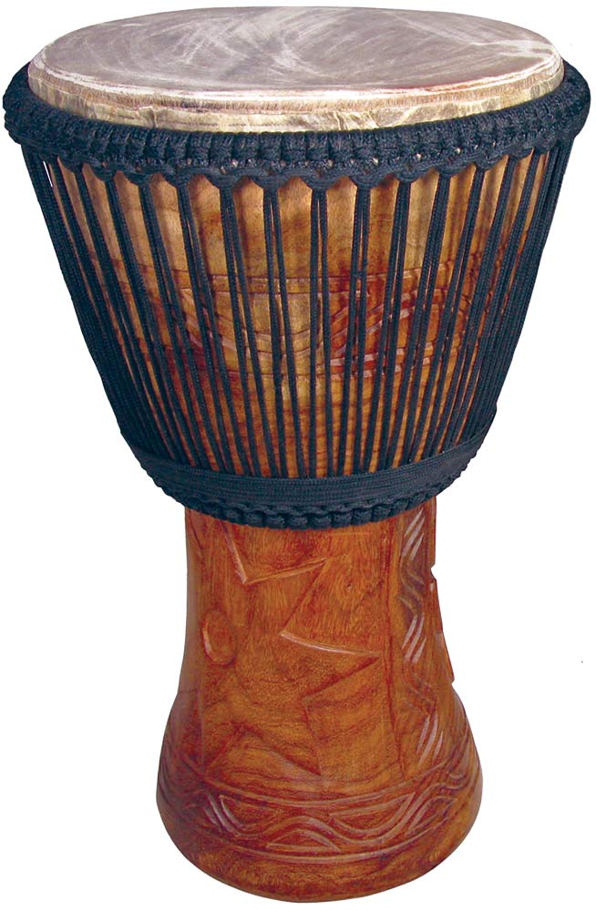 Bucara BD-2513P Professional 13inch Djembe Double weaved gives brilliant tuning and a great dynamic range. Black rope