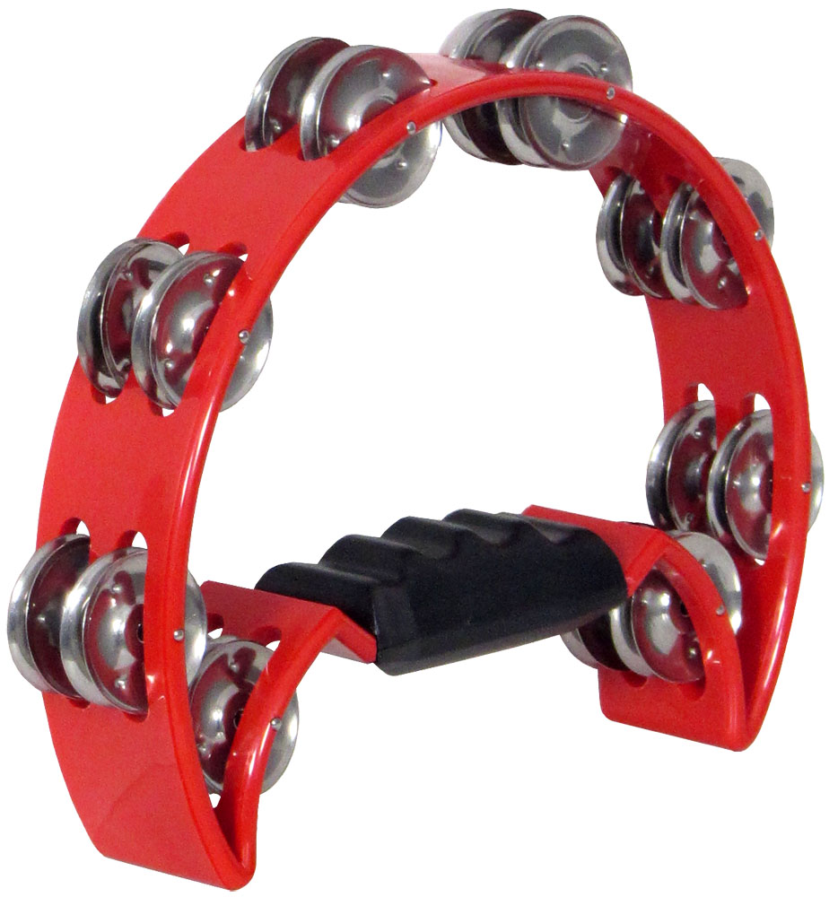 Atlas Half Moon Tambourine, Red Red. Sturdy Tambourine with a chunky plastic handle