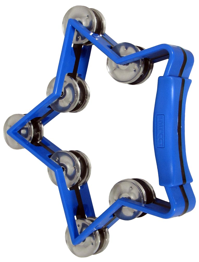 Atlas Star Tambourine, Blue Sturdy Tambourine with a chunky plastic handle. Blue with white center stripe