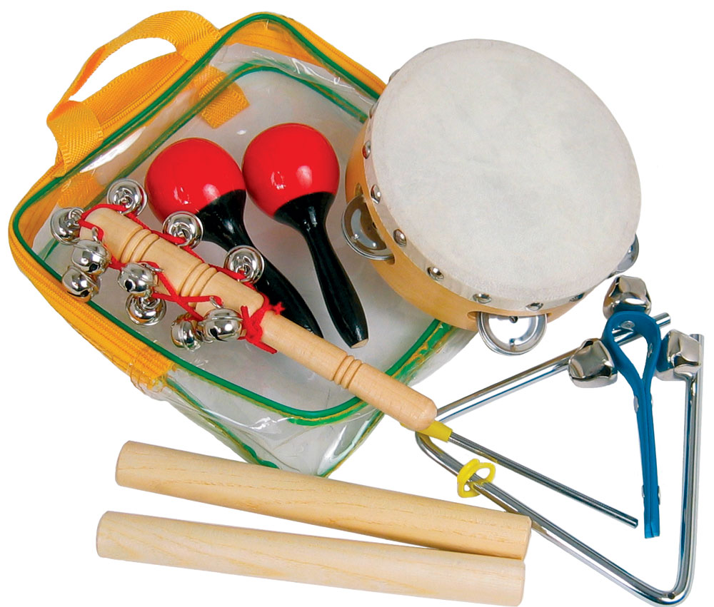 Atlas Small Percussion Pack Ideal 6 piece set inc Claves, tamb., triangle, maracas, jingle stick, bell strap
