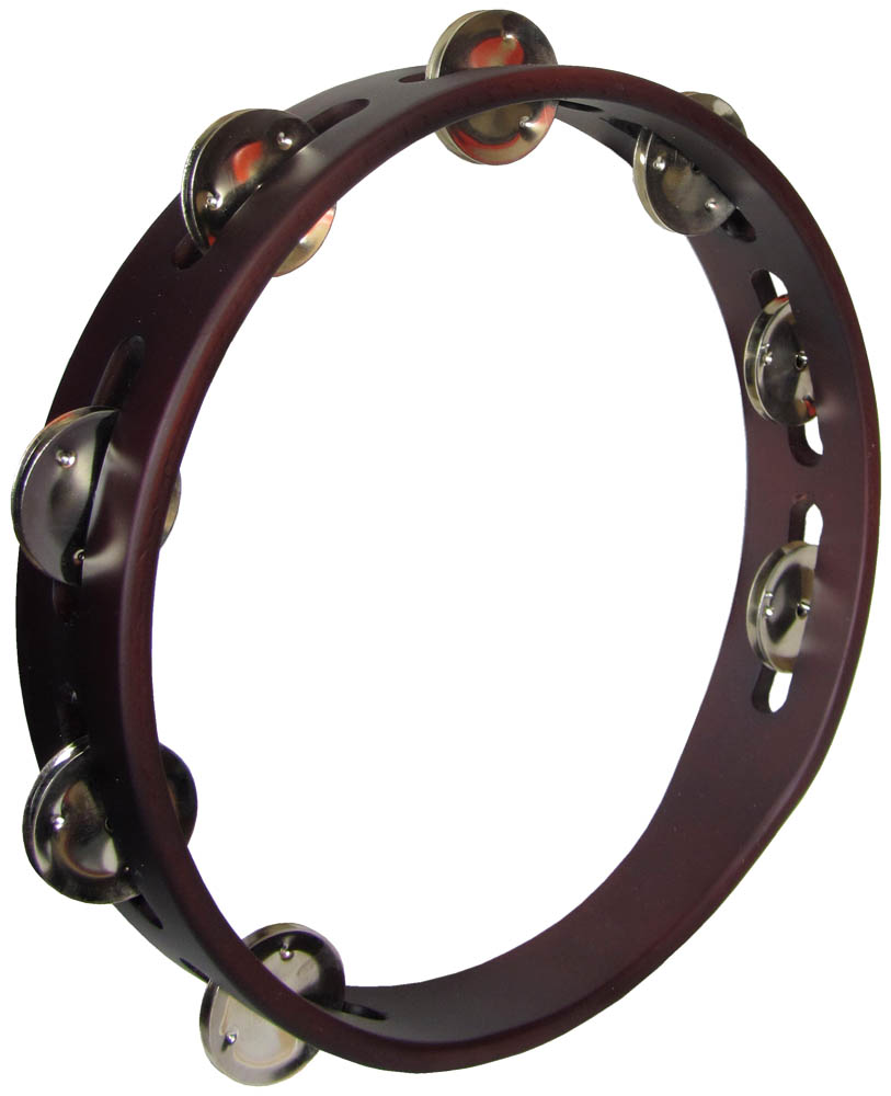 Atlas 10inch Pro Tambourine, Headless Single row of bright jingles on a brown finished wooden frame