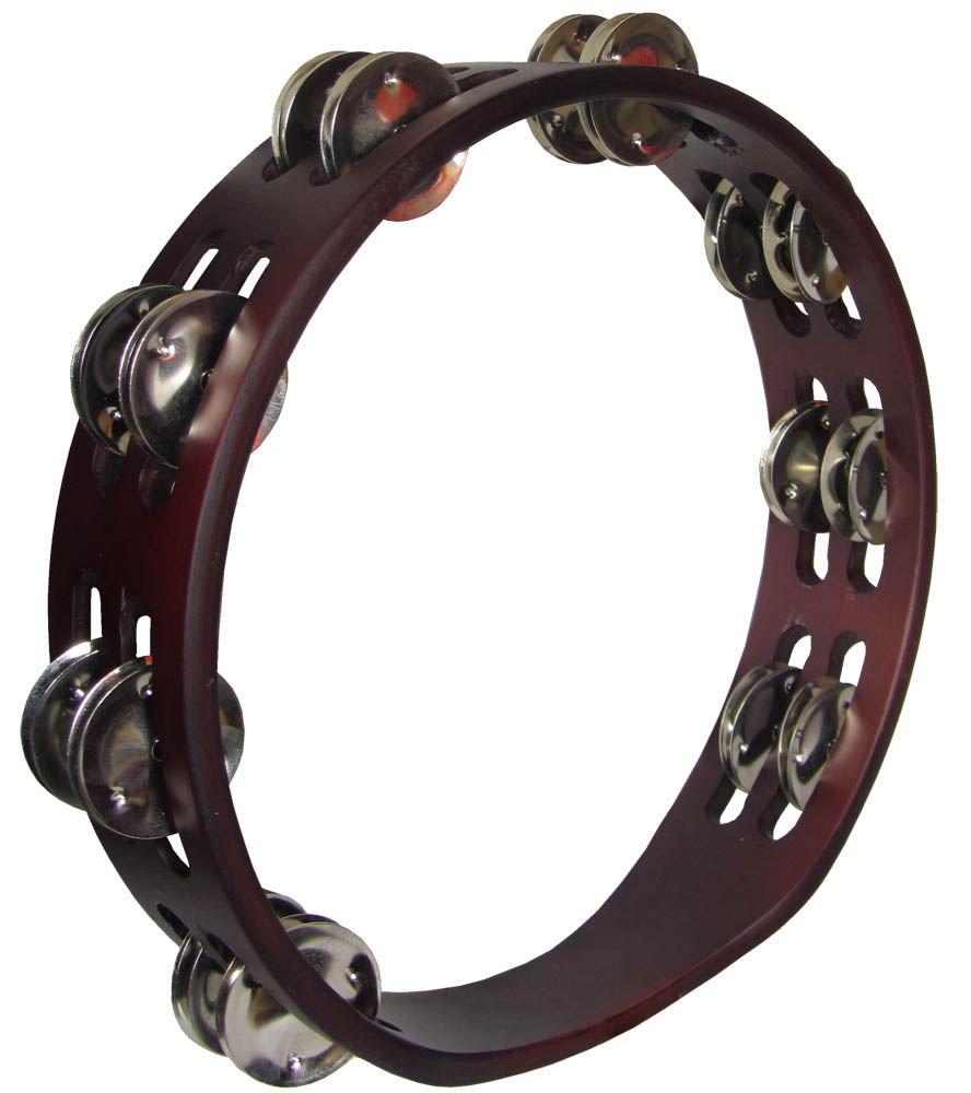 Atlas 10inch Pro Tambourine, Headless Double row of bright jingles on a brown finished wooden frame