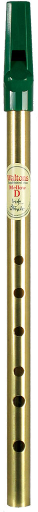 Waltons Irish Mellow D Whistle, Brass In brass with a green plastic mouthpiece