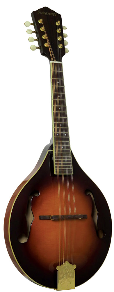 Ashbury AM-410 A Style Bluegrass Mandolin Solid carved AA spruce top with solid maple back and sides. Ivoroid binding