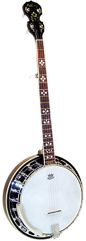Ashbury AB-45-5 5 Str Banjo, Mahogany Resonator Rolled brass tone ring. White ABS bound mahogany neck. Rosewood f/board.22 Frets