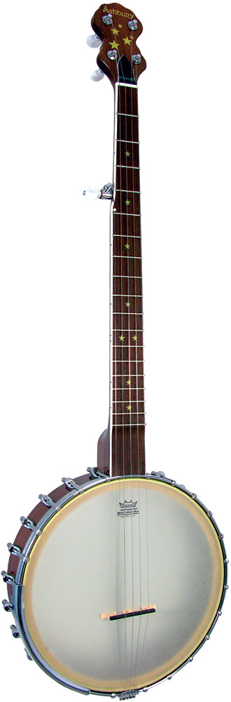 Ashbury AB-85-5 5 String Banjo, Walnut Rim Frailing style open back. Scooped rosewood fingerboard. Rolled brass tone ring