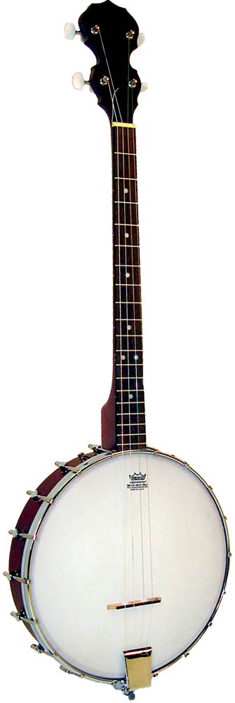 Blue Moon BJ-10T Tenor Banjo. Openback Beveled mahogany pot. Bound mahogany neck with rosewood fingerboard. 19 Frets