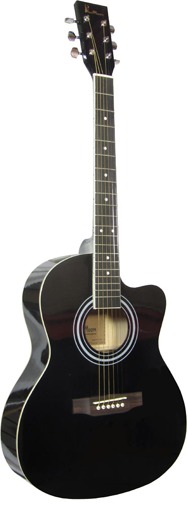 Blue Moon BG-15 Small Body Guitar, Cutaway, BLK Black gloss finish, linden plywood top, back and sides