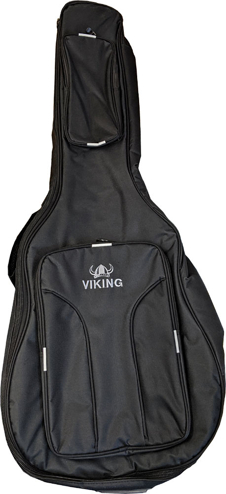 Viking VGB-20-D Deluxe Dreadnought Guitar Bag Tough 600D black nylon outer with 10mm padding. Black lining