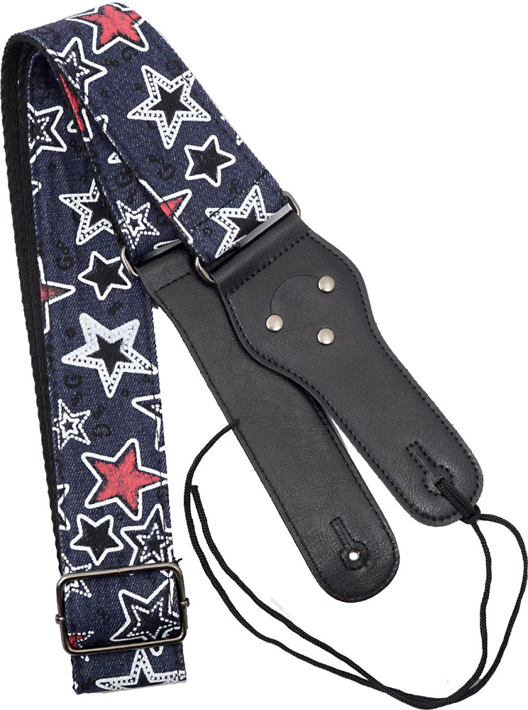 Viking VGS-53 Woven Guitar Strap. Stars Patterned strap with a black webbing back. 6.5cm wide