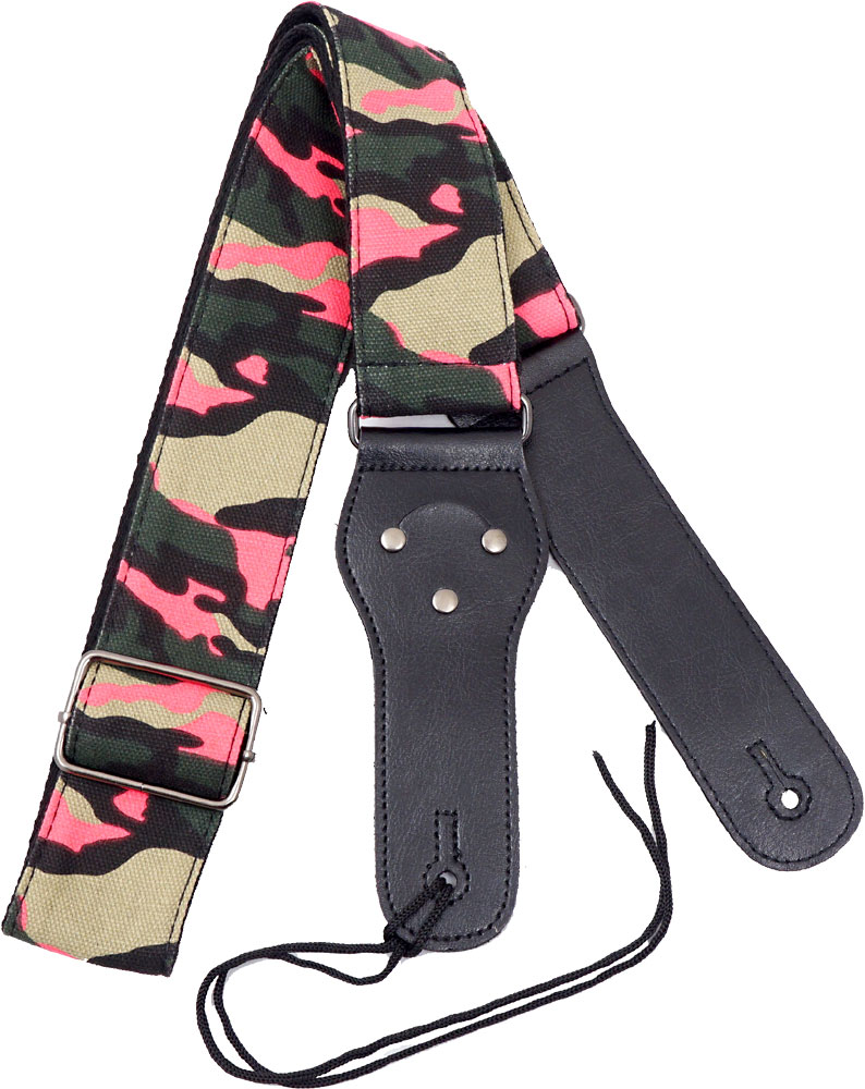 Viking VGS-55 Woven Guitar Strap. Pink Camo Patterned strap with a black webbing back. 6.5cm wide