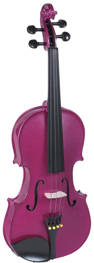 Cremona SV-75RS 3/4 Size Novice Violin. Rose R Outfit. Sparkling Rose Red. Handcarved solid spruce top and maple body. Prelude