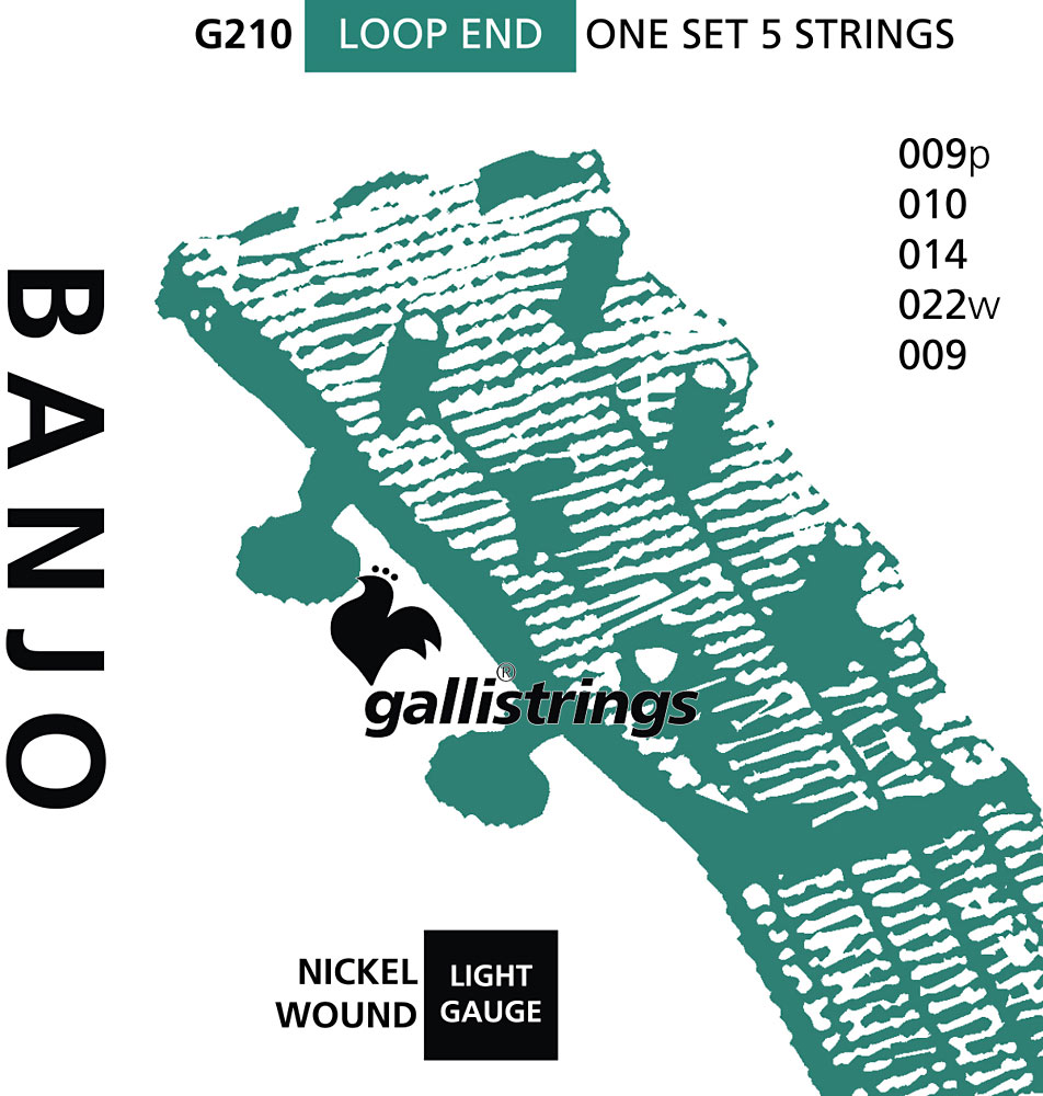 Galli G210 5 String Banjo, Light, Nickel Light gauge nickel-wound. String gauges: .009 .010 .014 .024w .009