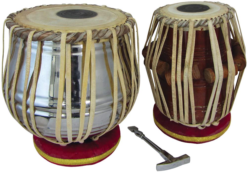 Atlas Set of Tabla Drums Chrome plated brass Dagga with cushions and hammer