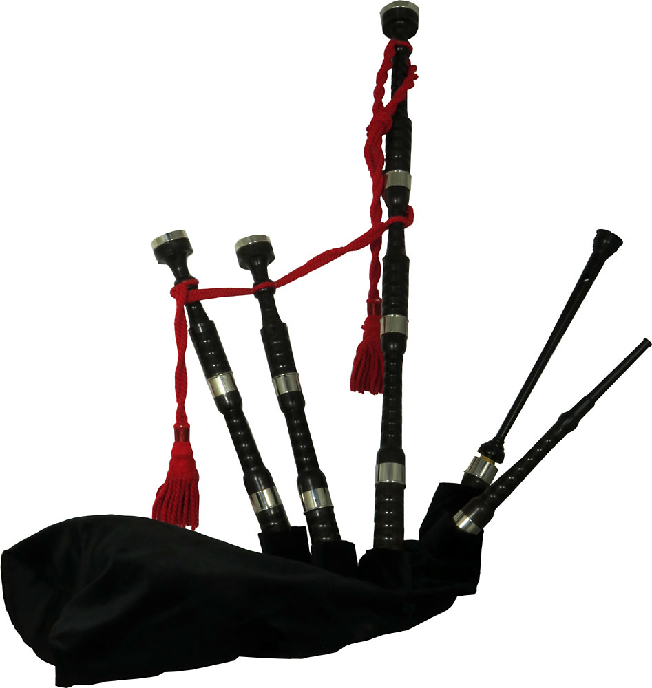 Scottish Blackwood Bagpipes African Blackwood Button Mounts Beaded and Combed, Plain Ferules, Delrin chanter