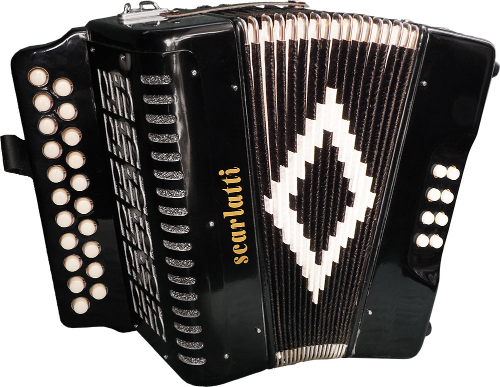 Scarlatti MARINO D/G Melodeon, Black 21 treble buttons with 8 basses