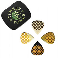 Timber Tones Grip Tones Mini Mixed Gift Tin of 4 Picks Black Horn, White Horn, Clear Horn & Buffalo Bone