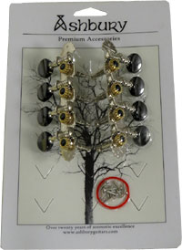 Ashbury AS-2016 Mandolin Machine Heads, Nickel Set of nickel plated strip machine heads with black buttons. A style