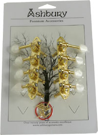 Ashbury AS-2036 F Style Machine Heads, Gold High quality F style mandolin machine heads.Gold color finish, pearloid buttons