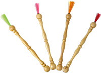 Glenluce Single Bodhran Brush Beater Light colored hardwood beater, assorted colored brushes
