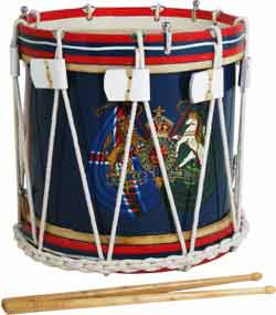 Atlas Military Style Side Drum, 14inch 14inch head, 16 deep, rope tensioned with gut snare, complete with drumsticks