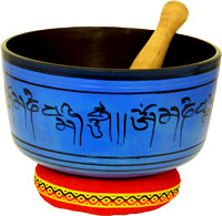 Atlas AP-E510 Singing Bowl, 8inch in Blue Decorated in blue made from metal. With stick and colored cushion (Sold singly)