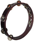 Atlas 10inch Pro Tambourine, Headless Single row of bright jingles on a brown finished wooden frame
