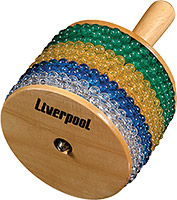 Liverpool AF MD Large Afuche, Colored Beads Wooden body and handle with green, yellow, blue and white beads