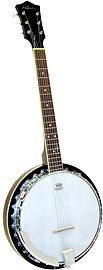 Ashbury AB-35G 6 String Guitar Banjo, Mahogany Aluminum rim. White ABS bound mahogany neck with rosewood fingerboard. 19 Frets