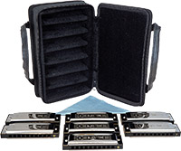 Blues Tone Player Set Harmonica Set of 7 A set containing A, Bb, C, D, E, F, G .Brass reedplate with black ABS Comb
