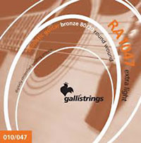 Galli RA1047 Guitar Set, Ex Light, Bronze Extra light gauge string: .010, .014, .023w, .030, .039, .047
