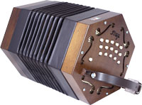Stagi M5 Mah C/G Anglo Concertina, 30 Key Mahogany colored wooded ended concertina with white plastic buttons