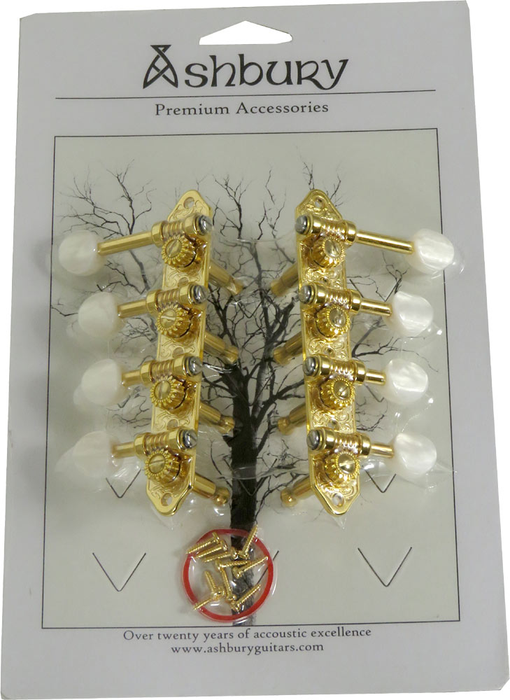 Ashbury AS-2036 F Style Machine Heads, Gold High quality F style mandolin machine heads.Gold color finish, pearloid buttons