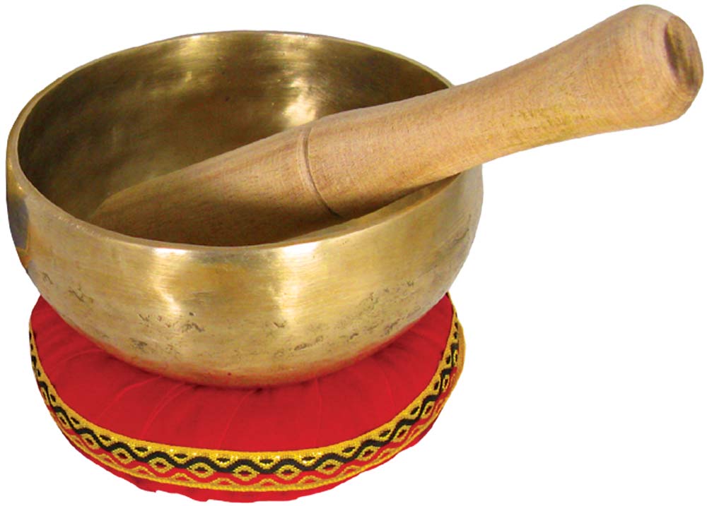 Atlas AP-E500 Singing Bowl, 5inch, Brass Plain brass singing bowl with stick and colored cushion