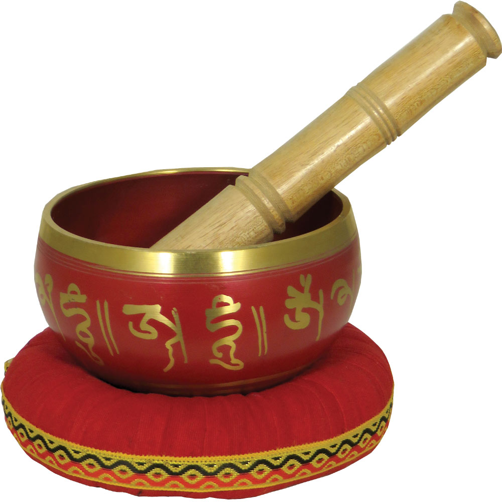 Atlas AP-E504 Singing Bowl, 4inch in Red Decorated in red made from brass. With stick and colored cushion