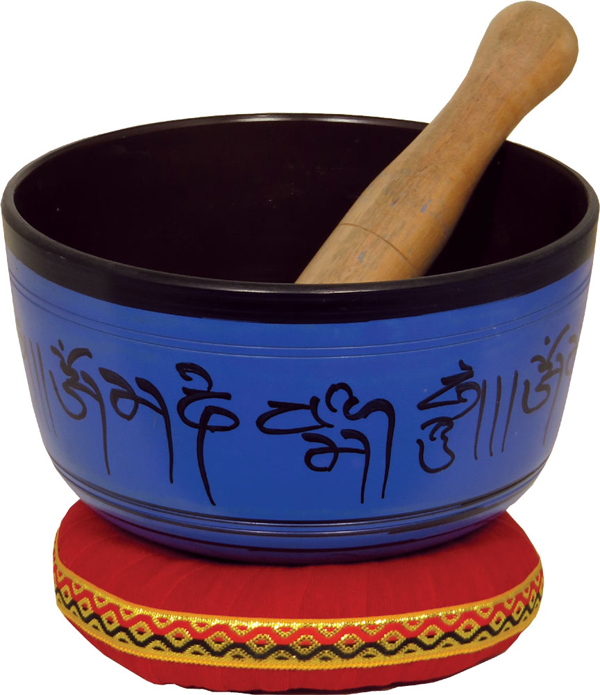 Atlas AP-E508 Singing Bowl, 6.5inch in Blue Decorated in blue made from metal. With stick and colored cushion