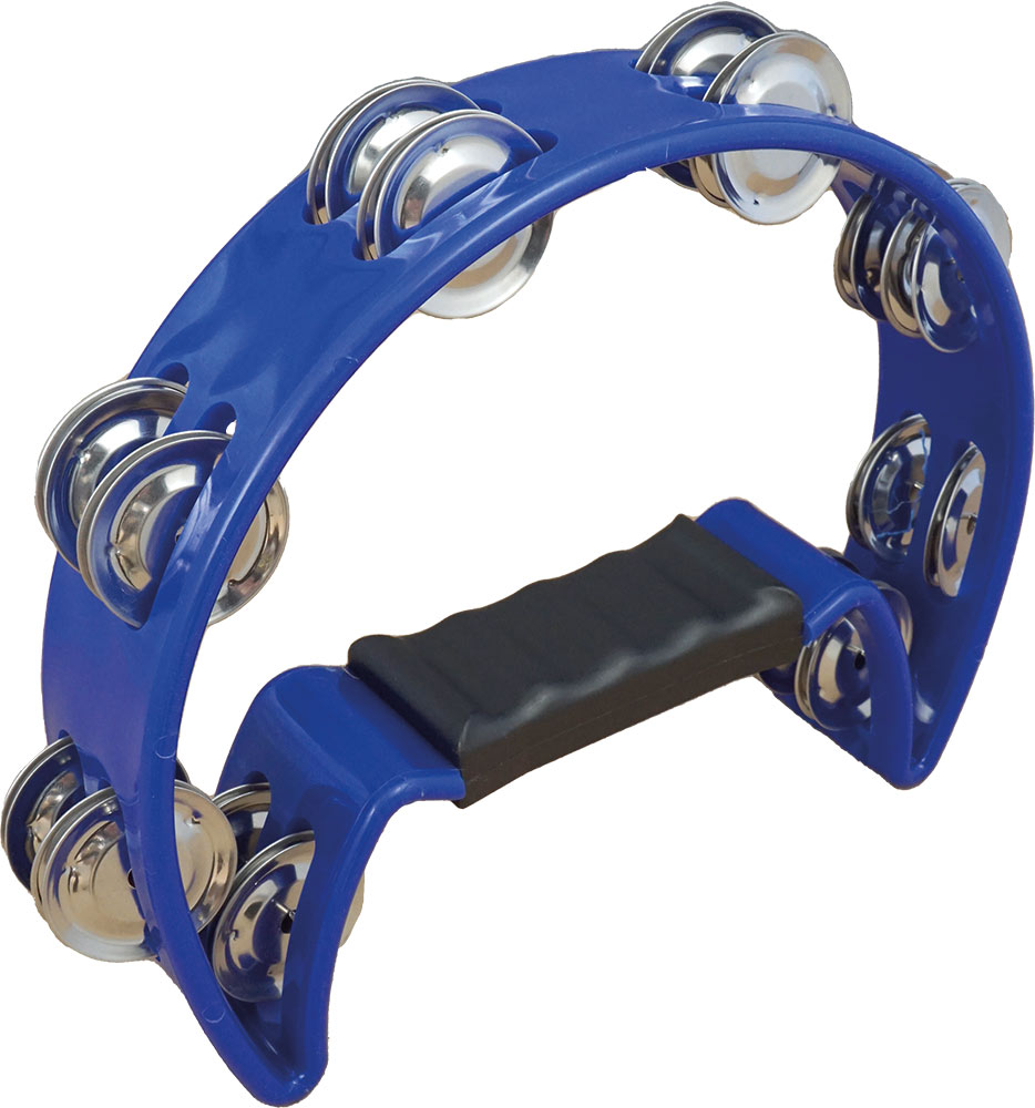 Atlas Half Moon Tambourine, Blue Blue. Sturdy Tambourine with a chunky plastic handle