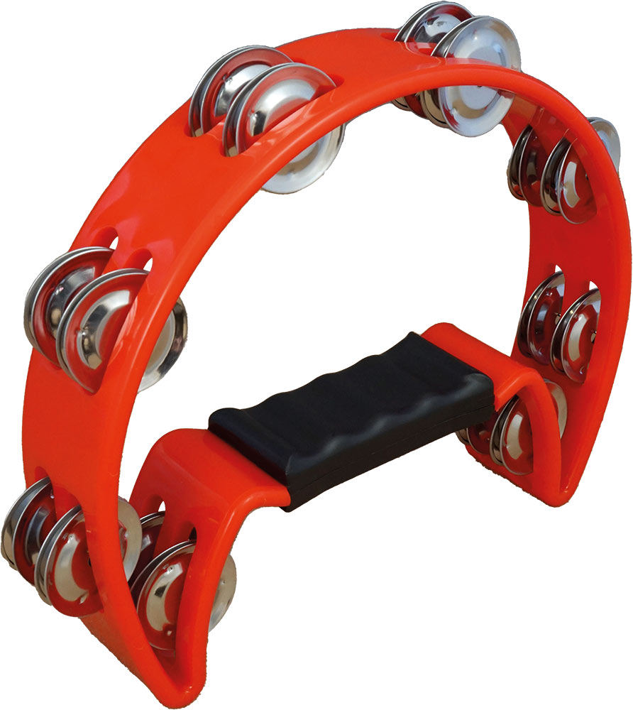 Atlas Half Moon Tambourine, Red Red. Sturdy Tambourine with a chunky plastic handle