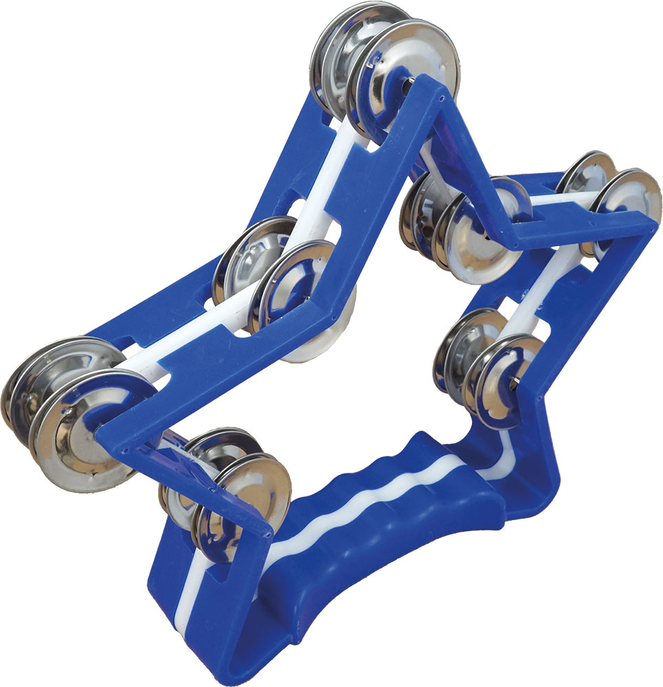 Atlas Star Tambourine, Blue Sturdy Tambourine with a chunky plastic handle. Blue with white center stripe