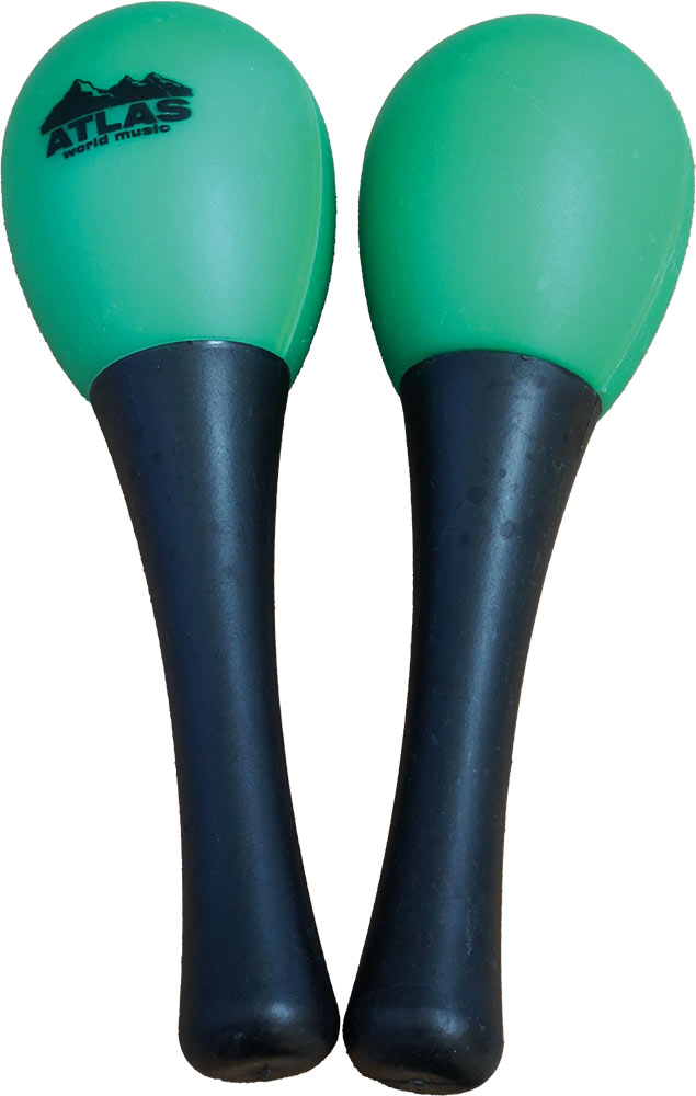 Atlas Pair of Egg Maracas, Green Pair of shaky egg style maracas with short handles