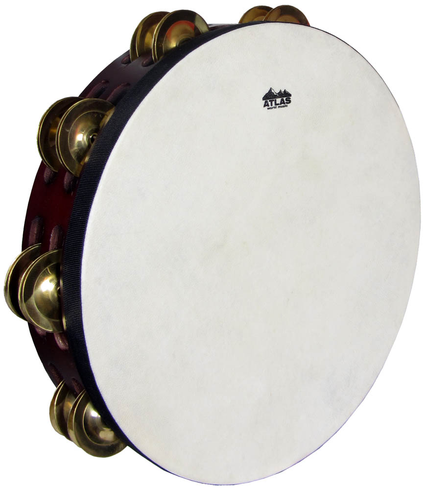 Atlas AP-L741 10inch Tambourine, Double Natural skin head with a blue plastic frame