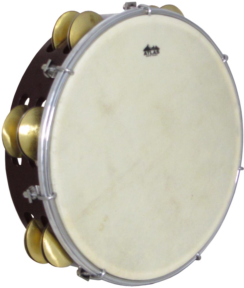 Atlas AP-L746 10inch Maple Tambourine, Double Brown stained maple wood shell with sheep skin head