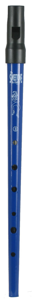 Clarke Sweetone High D Whistle, Blue Traditional tapering tin tube with moulded black plastic mouthpiece