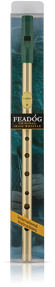 Feadog Brass High D Whistle Pack Comes with fingering chart and international instruction sheet