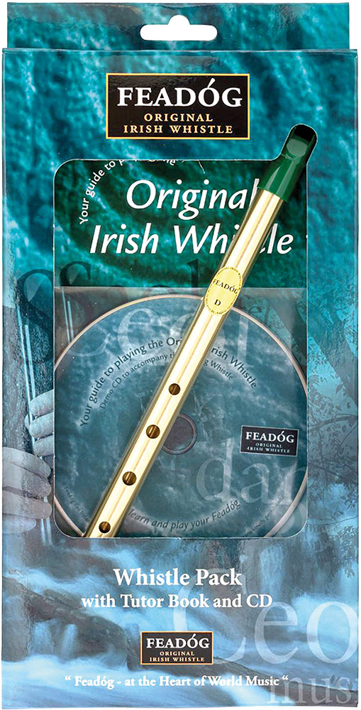 Feadog FW03 Triple Pack Brass D Whistle Contains the Brass High D whistlle, Tutor book and CD. New pack 100% recyclable