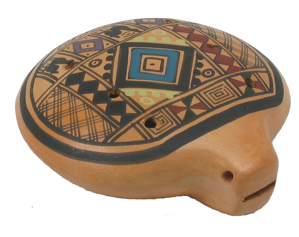 Atlas Inca Ocarina from Peru 8 hole pottery ocarina with a colorful design