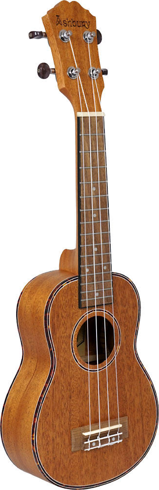 Ashbury AU-85SM Soprano Uke, Mahogany Matt finish. Mahogany top, back and sides. Tortoise shell style binding/rosette