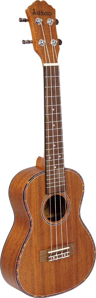 Ashbury AU-85CM Concert Uke, Mahogany Matt finish. Mahogany top, back and sides. Tortoise shell style binding/rosette